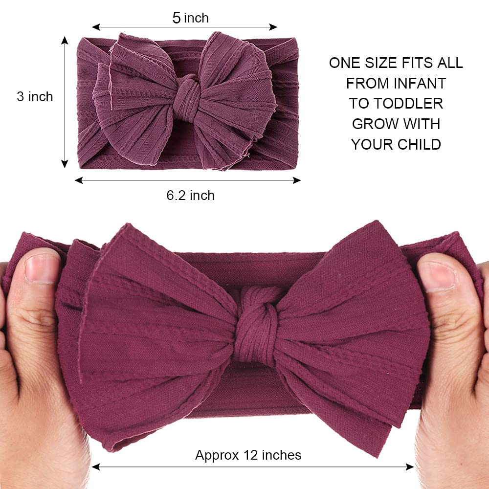 Baby Big Hair Bow Head Wrap, Turban Knotted Knitted Headbands, Soft Silk Stretchy Hair Bands 9PCS for Newborn Infant