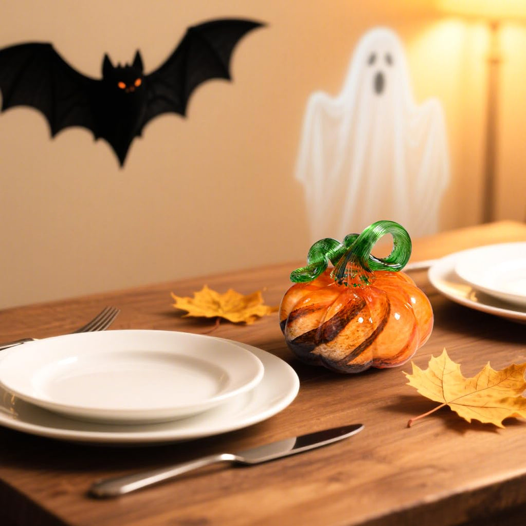 3" Hand Blown Glass Pumpkin Figurines Decorations