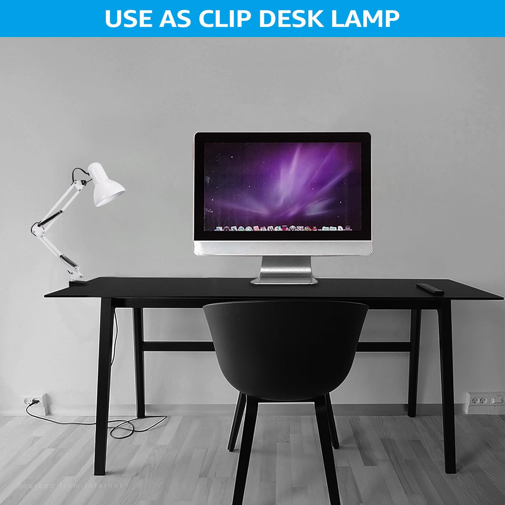 Metal Desk Lamp, Adjustable Swing Arm, E26, White