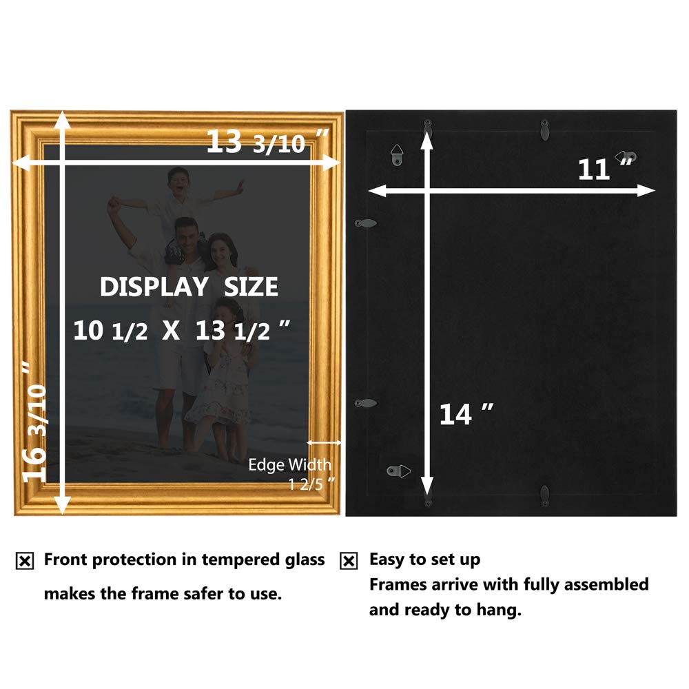 11x14 Picture Frames (1 Pack, Gold) Photo Frame with Plexiglass for Wall Mount Display