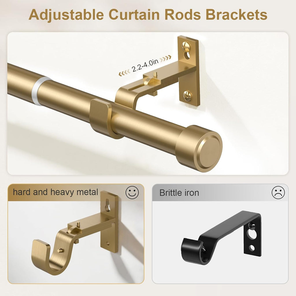 Warm Gold Brass Curtain Rod, 1" Diameter Heavy Duty Window Rod with Solid Aluminum Finials