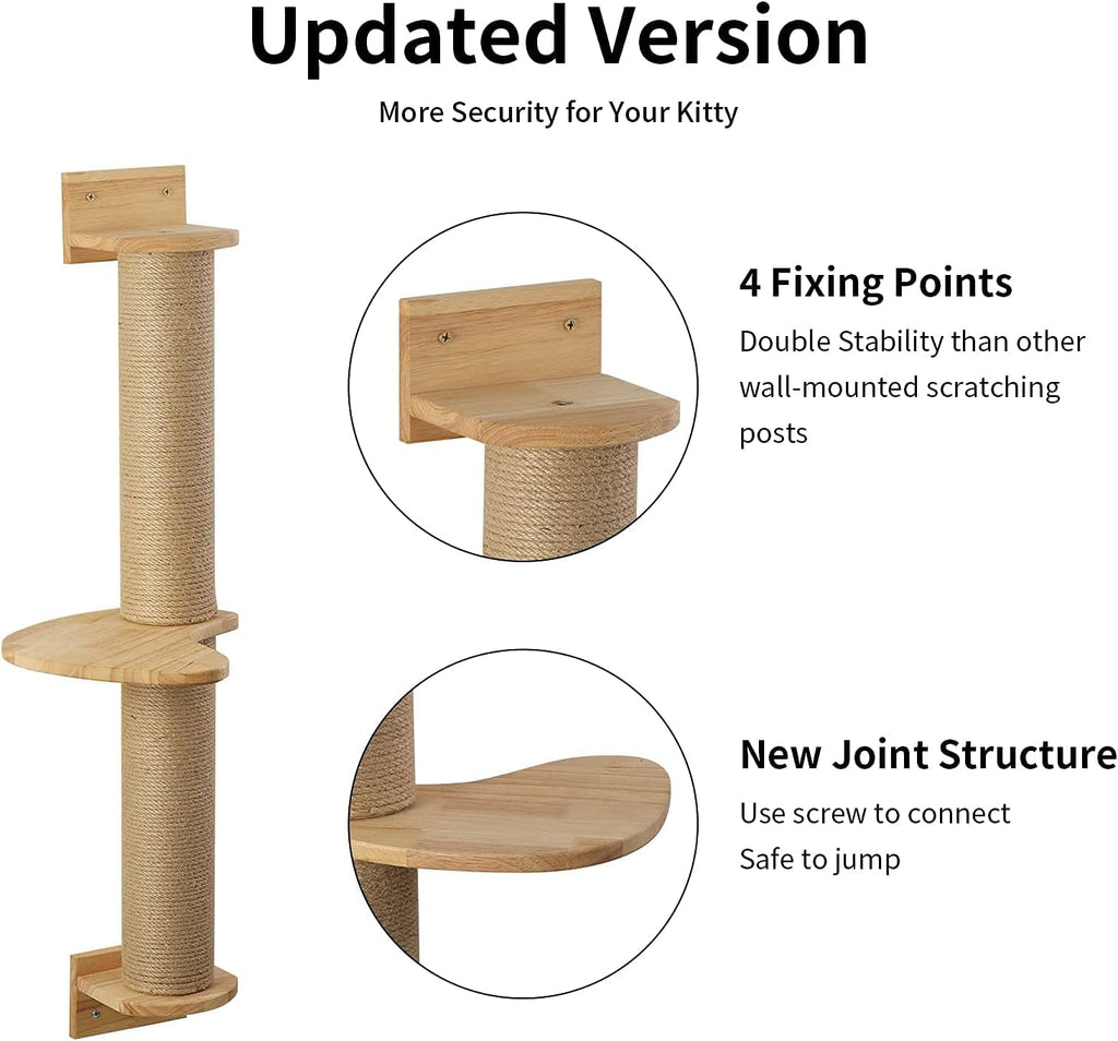 Cat Activity Tree with Scratching Posts, Wall Mounted Jute Scratcher Pine Hammock