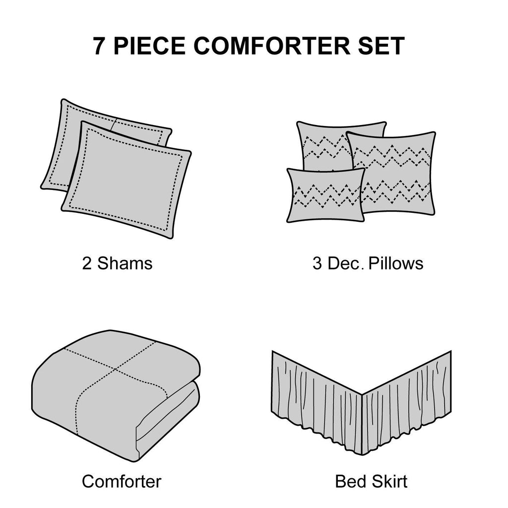 Navy King Comforter Set, Jacquard Bedding, Leaves 7 Pieces Bed Set, Comforters, Bedskirt, Pillows & Shams, Home Decor