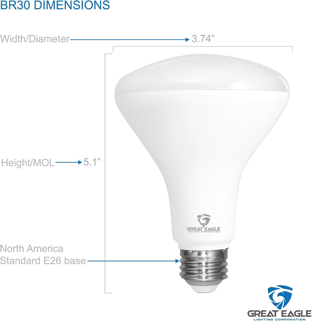 BR30 LED Light Bulb, 9.5W (75W Equivalent), Dimmable, 850 Lumens, 5000K Daylight, High CRI 90+, E26 Base, Indoor