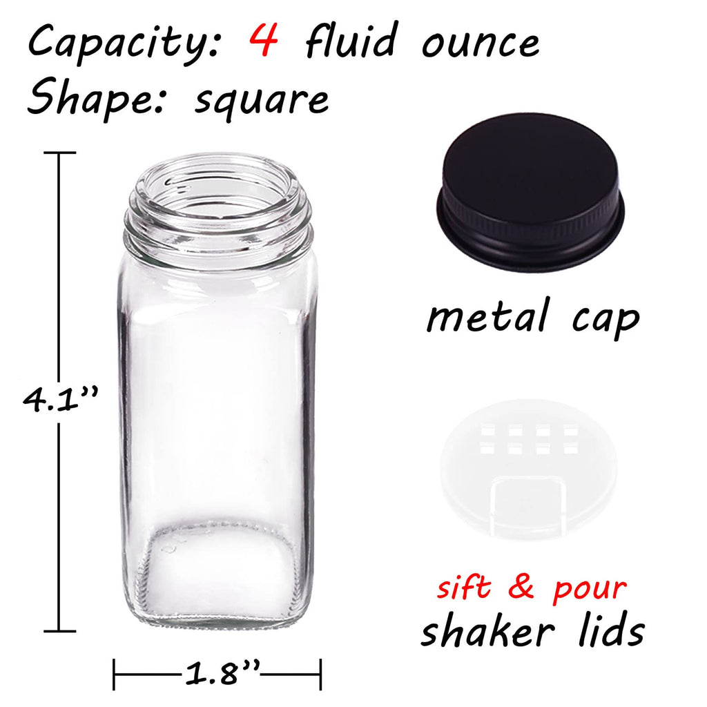 36 Pack Glass Spice Jars with Labels, 4oz Spice Containers