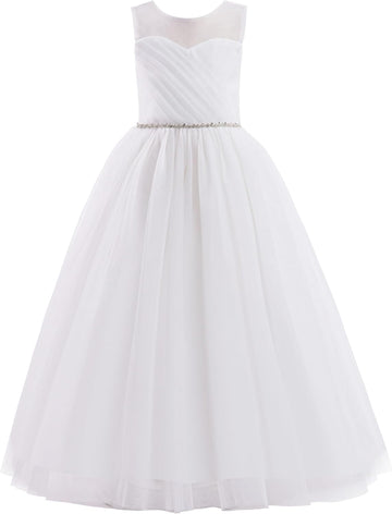 Flower Girl Wedding Dress Tulle Long A Line Holiday Birthday Party Ball Gown Girls Formal Pageant Maxi Dresses