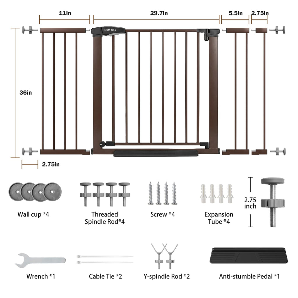 36" Extra Tall Baby Gate for Stairs, 29.7-51" Wide Dog Gates Indoor for Doorways with Easy Walk Thru, Auto Close Pet