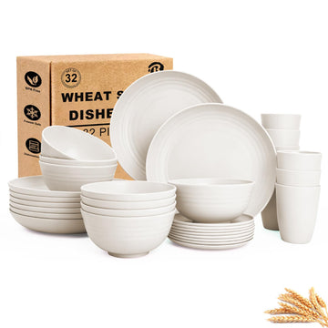 Kitchen Plates and Bowls Sets for 8, Dinner Plates Set of 8 - White