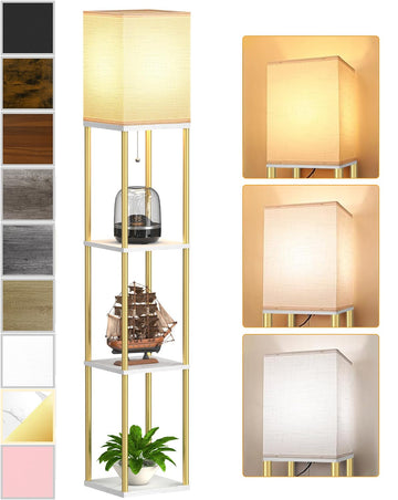 Floor Lamp with Shelves, Modern Corner Display Standing Column Shelf Lamp Etagere Organizer Tower Nightstand with