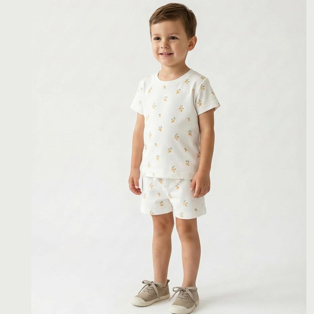 Certified Organic Cotton Spring Summer Top & Bottom Set for Baby & Kids- Lemons, 2-3 Years