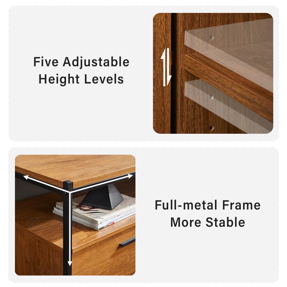 48" Sliding Barn Door TV Media Stand with Storage Shelves, Industrial Entertainment Center with Slide Door Cable