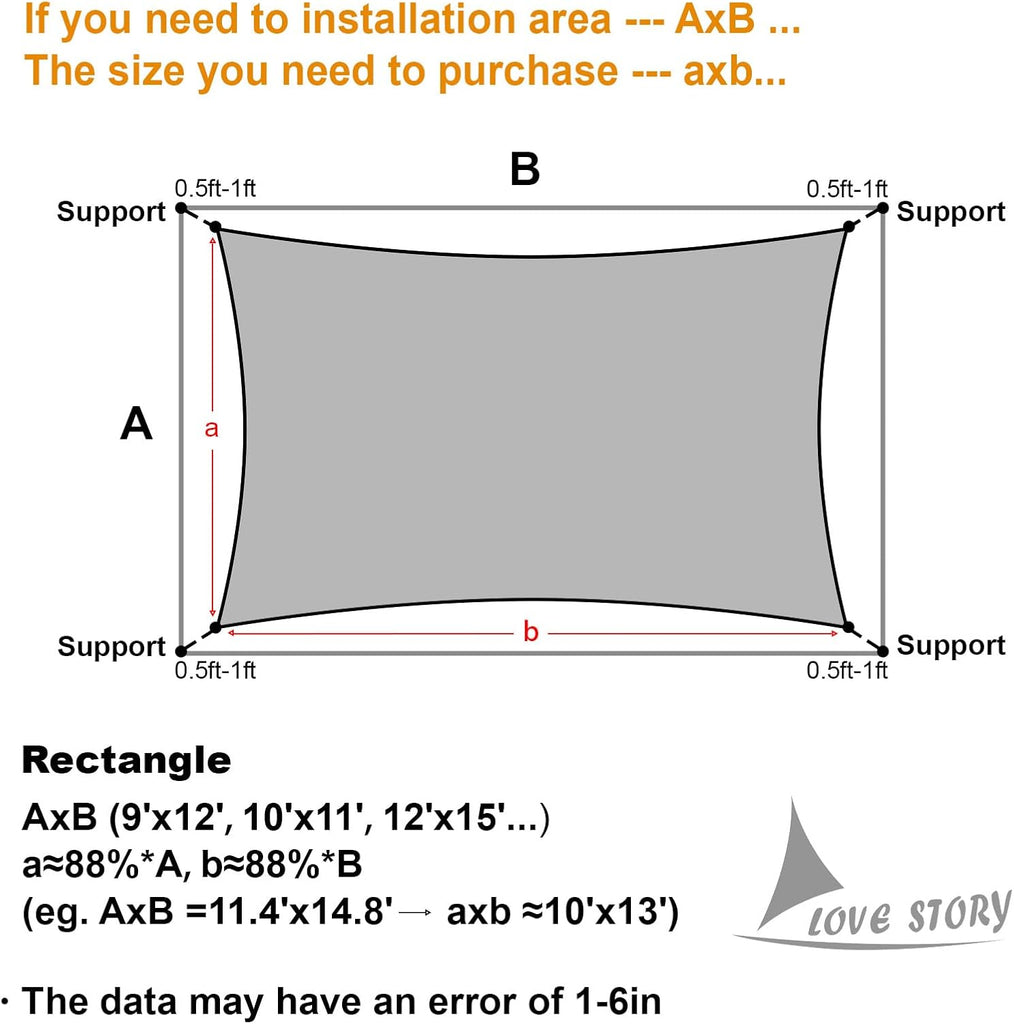 12' x 16' Rectangle Sun Shade Sail , Graphite Grey | HDPE Fabric, 95% UV Block, Breathable Sunshade, Canopy for