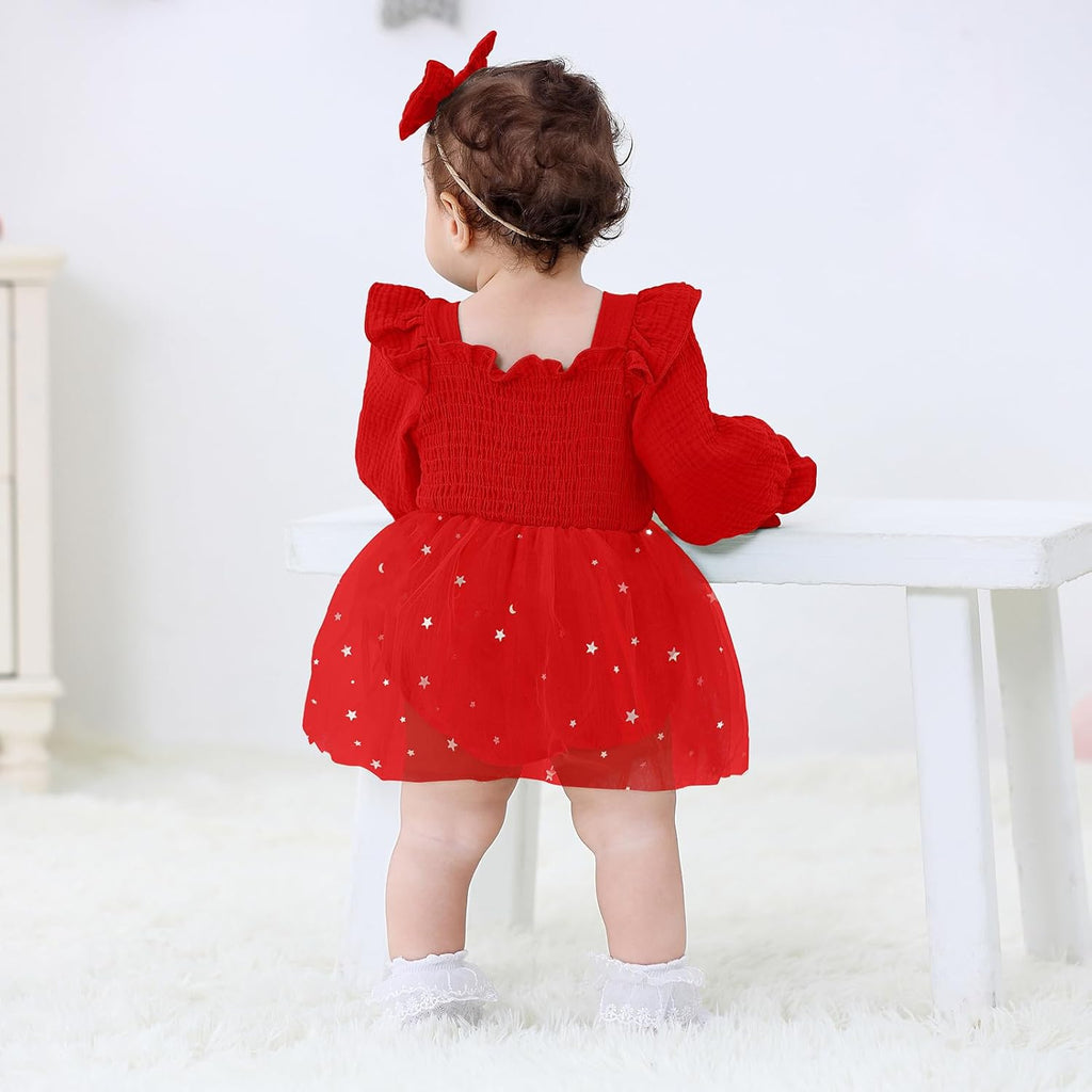 Baby Girl 1st Birthday Clothes One Year Old Tulle Romper Long Sleeve Bodysuit Cake Smash Outfits