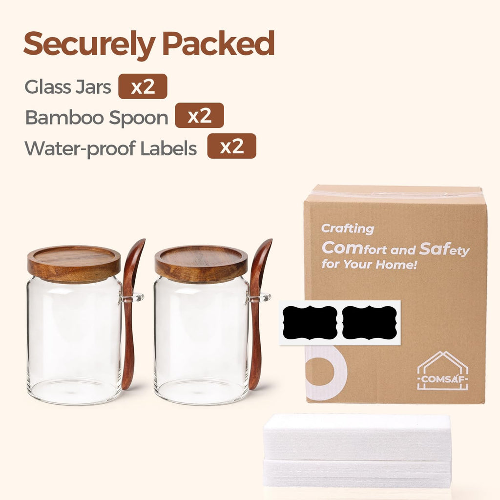 Coffee Storage Canister with Acacia Wood Lids & Scoops 0.8Qt 2Pack