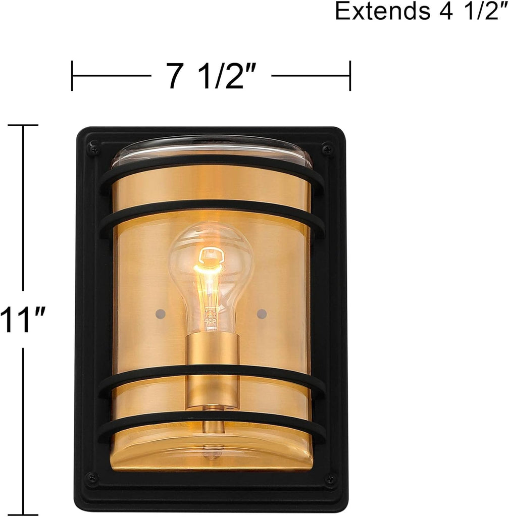 11" High Modern Industrial Pocket Outdoor Wall Light Fixture Mount Porch House Exterior Outside Edison Bulb Weatherproof Black Brass Finish Clear Glass Shade Front Door Patio A123-B09QM3MNG5