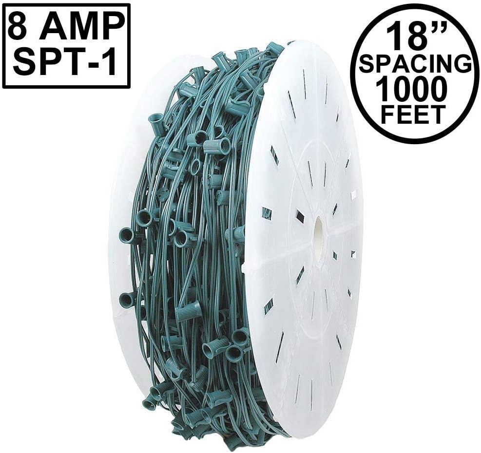 1,000 Feet C9 E17 Socketed Light Spool, Green Wire Reel