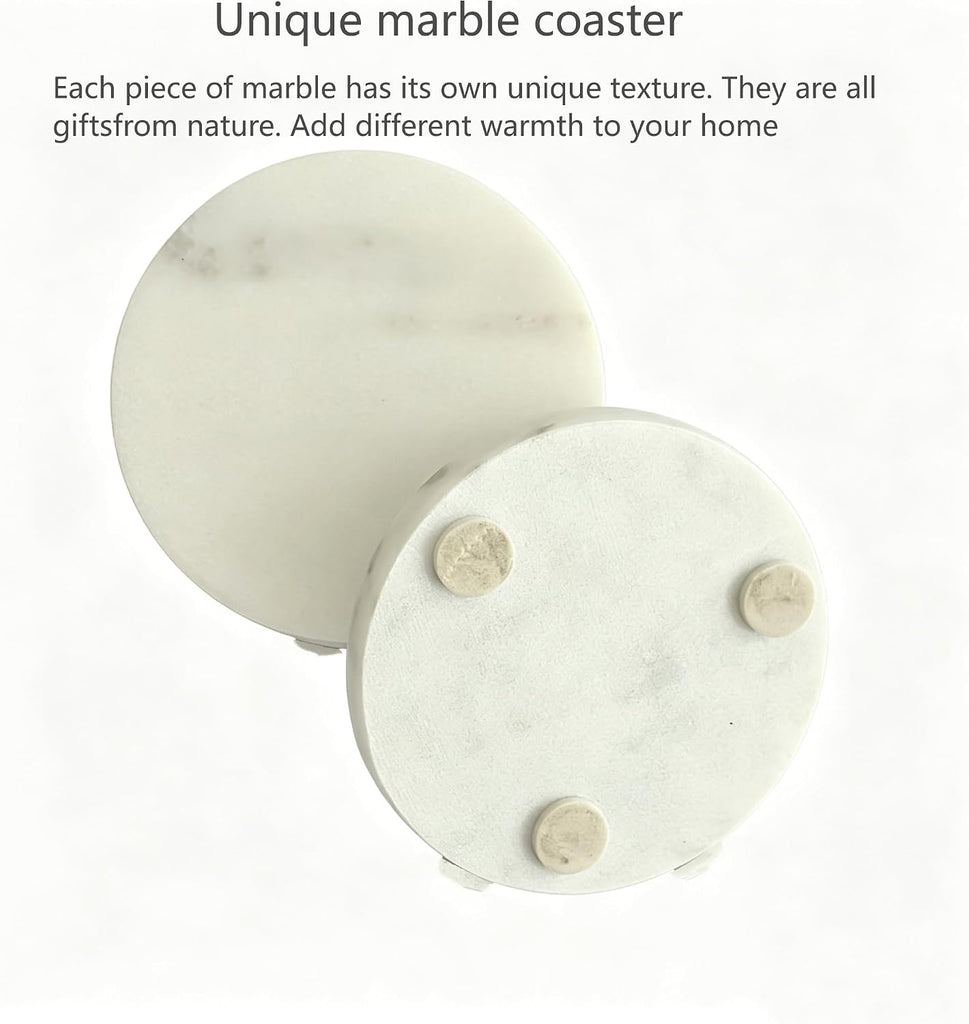 Natural White Marble Coasters 4-Piece Set, Round Coasters, 4 Inches Coffee Table Stone Coasters, Suitable for Coffee