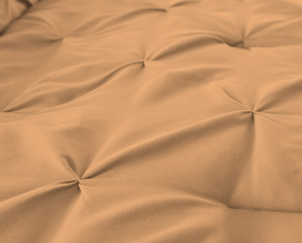 100% Egyptian Cotton 7-Piece Pinch Pleat Pintuck Bedding Comforter Set, 1000 Thread Count (Full, Sand)
