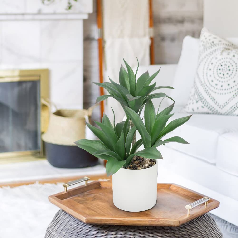 Large Artificial Agave Plants Fake Three-Head Agave Succulent Plant Potted 15" Faux Plant in White Pot Succulents
