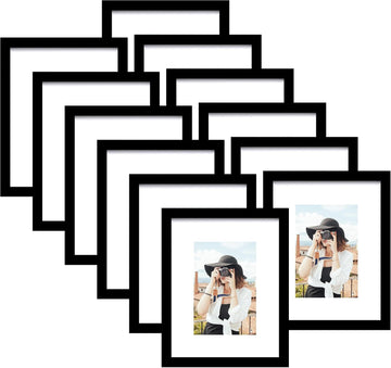 11x14 Picture Frame Set of 12, Modern Gallery Wall Frames, Black | Fits 8x10 With Mat or 11x14 Without Mat