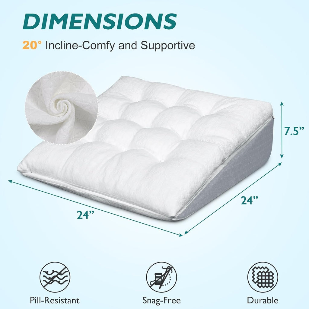 Bed Wedge Pillow for Sleep Apnea 7.5Inch Gerd Pillow Patent Dual Layer Triangle Pillow Adjustable Shredded Memory