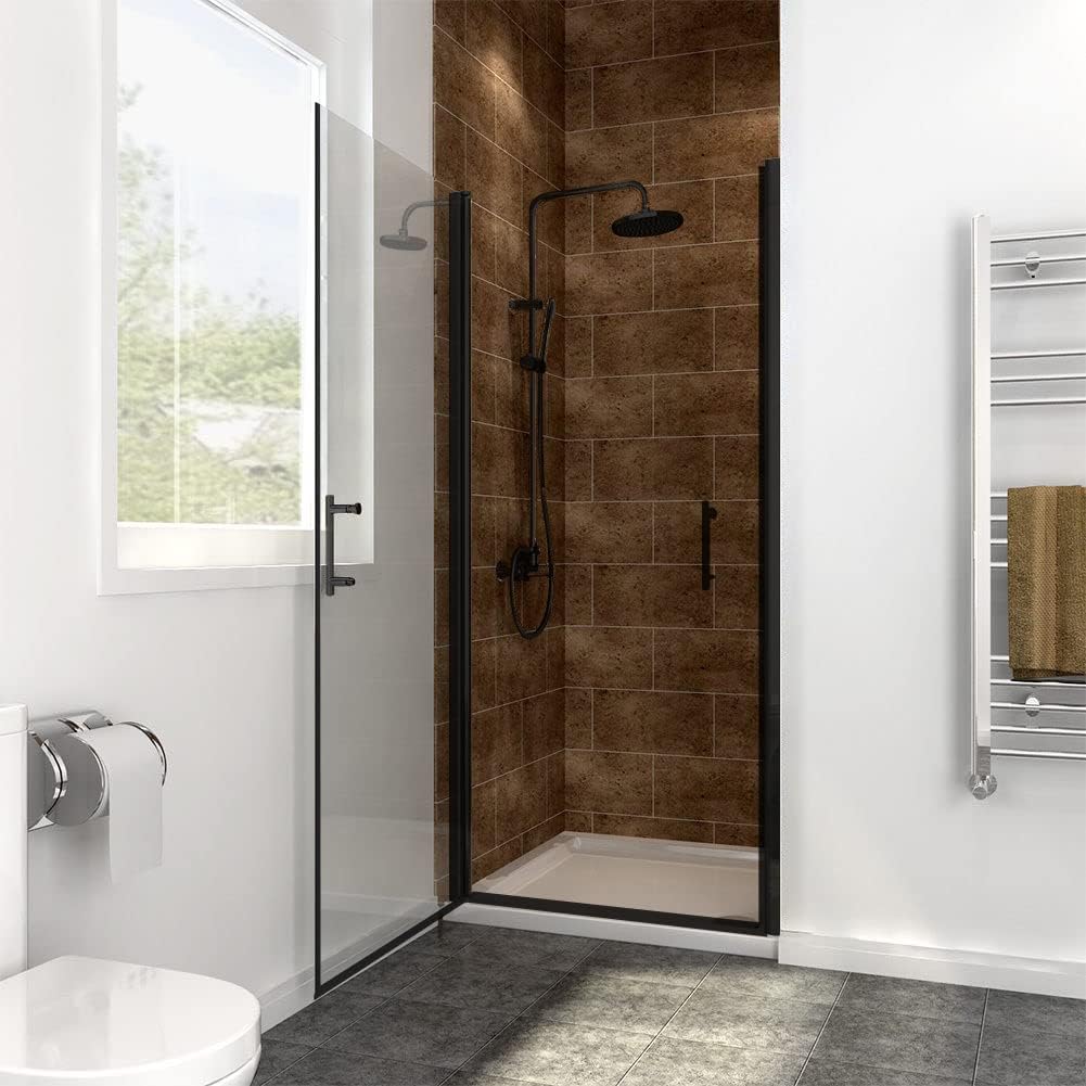 Adjustable 33.5-35 in. W x 72 in. H Frameless Pivot Shower Door, Matte Black Hardware Finish
