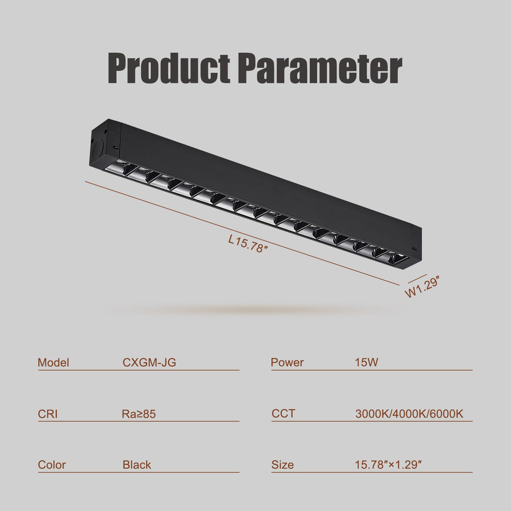 15W Linear Magnetic Track Light Head, 3CCT Adjustable