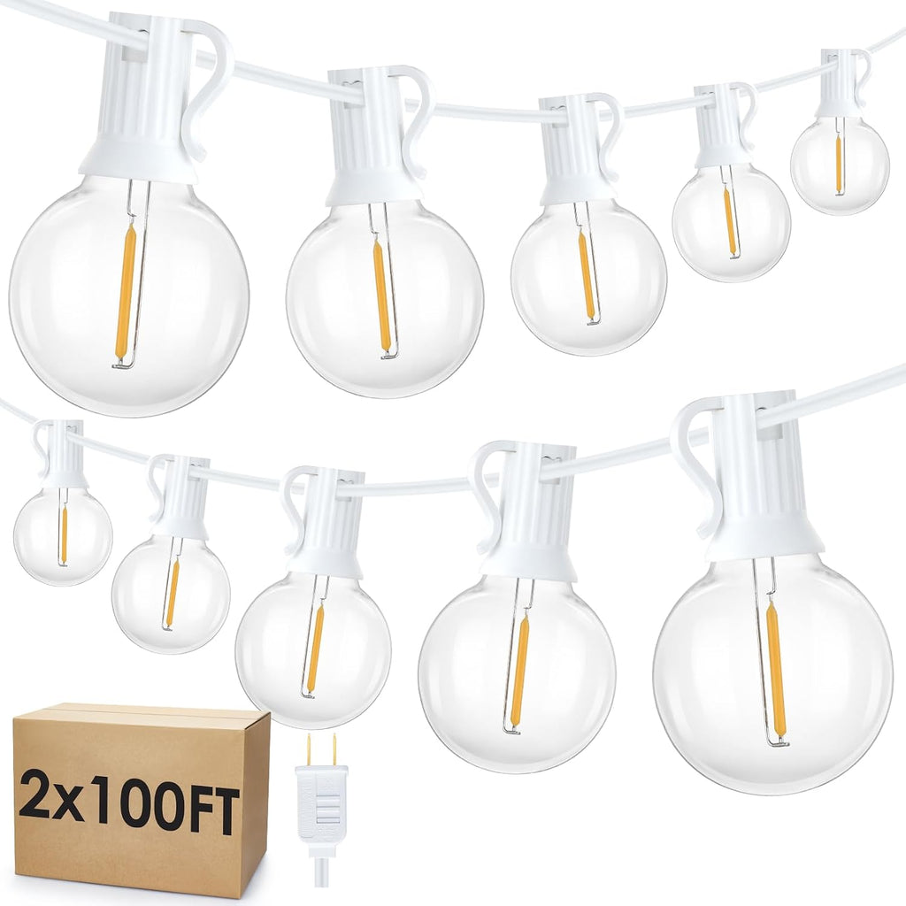 200Ft(2x100Ft) LED Outdoor String Lights, Dimmable G40 Globe Patio Lights with 100+5 2700K Waterproof Bulbs