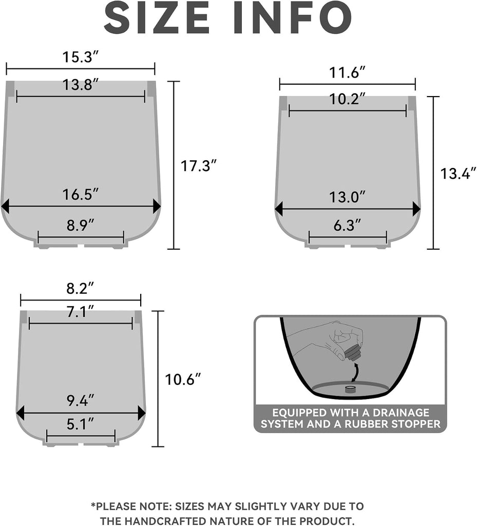 Set of 3 Weathered Concrete Curved Round Planters for Modern Home | Handcrafted, Premium, Durable, All-Weather Cement