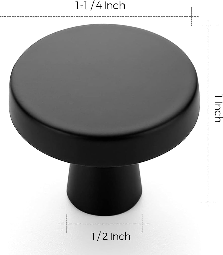 25 Pack Drawer Pulls 1-1/4 Inch Kitchen Cabinet Knobs Solid Round Dresser Drawer Knobs Matte Black Dresser Knobs Drawer