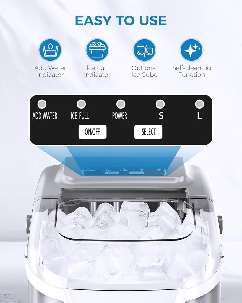Countertop Ice Maker Machine, Portable Compact Small Bullet Ice Maker with Self Cleaning Function Makes 8 Cubes in 6