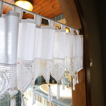 Crochet Window Valance Curtain Elegant Cotton Curtains with Tassel Light Filtering Top Tab Decorative Window Valances