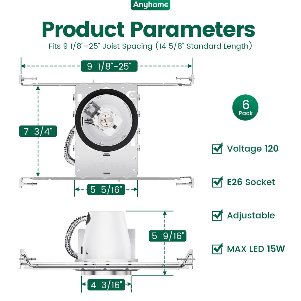 4 Inch Recessed Lighting Housing 6 Pack, New Construction