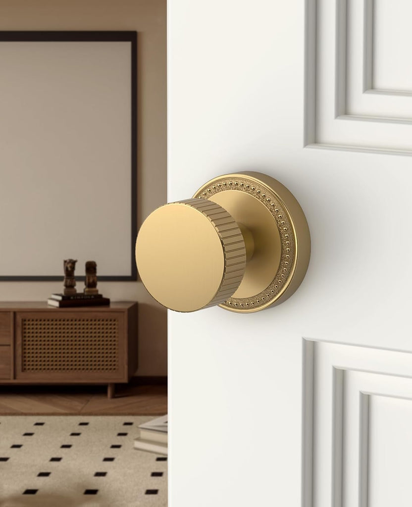 4 Pack Champagne Bronze Passage Door Knobs with Lock, Door Handles with Champagne Bronze Door Knobs Interior , Heavy