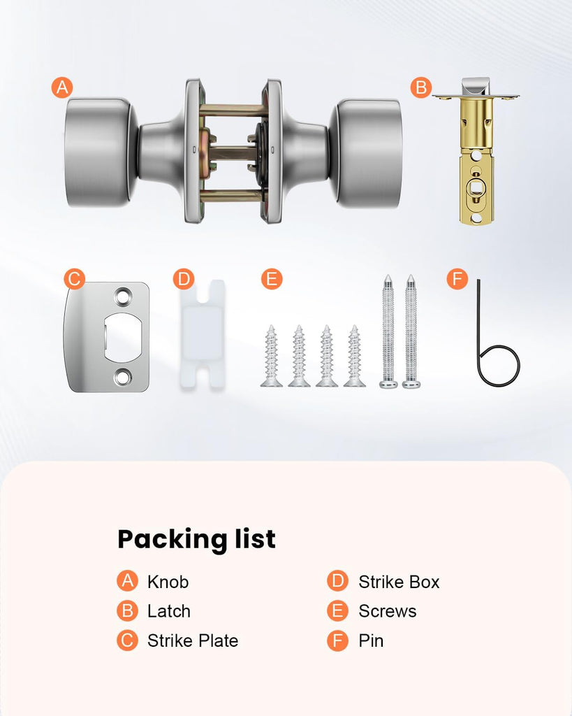 Brushed Nickel Closet Door Knobs, Brushed Nickel Door Knobs Interior No Lock, Passage Door Knobs for Closet Hallway 3