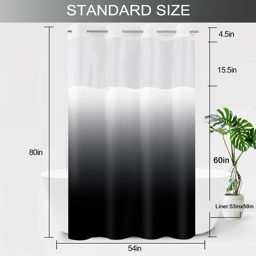Stall No Hook Shower Curtain and Liner Set, Ombre Black, 54" x 80"