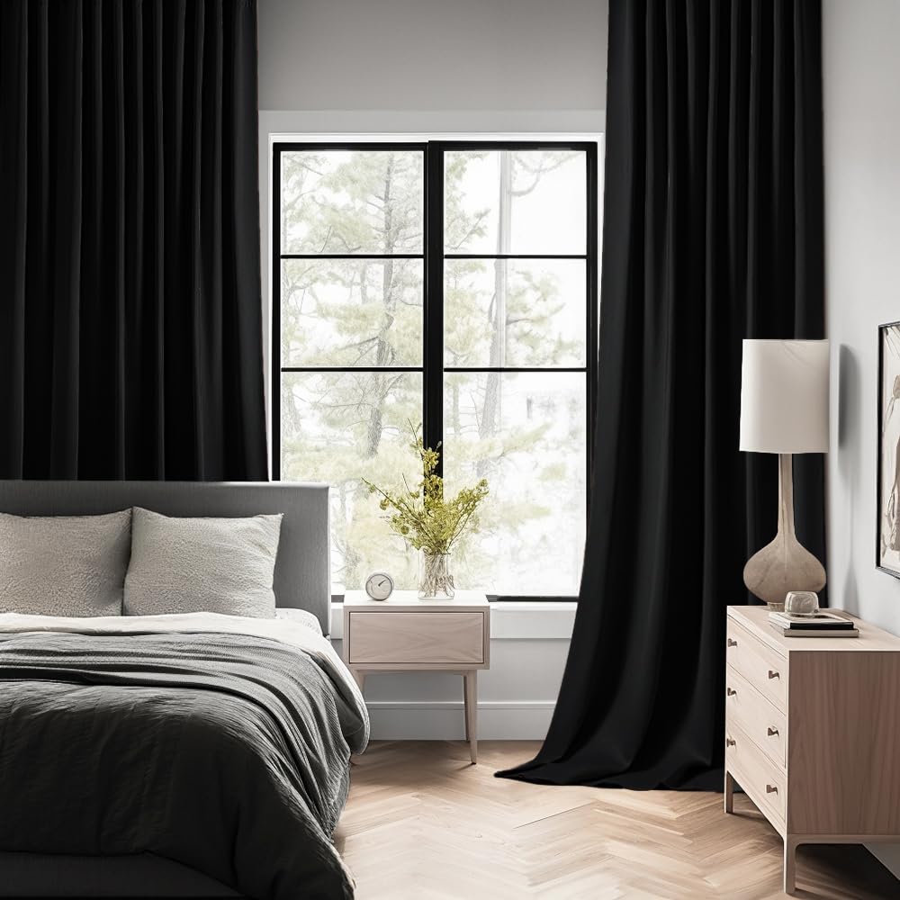 Black Back Tab Blackout Curtains 52x120 Inch Long 2 Panels Set