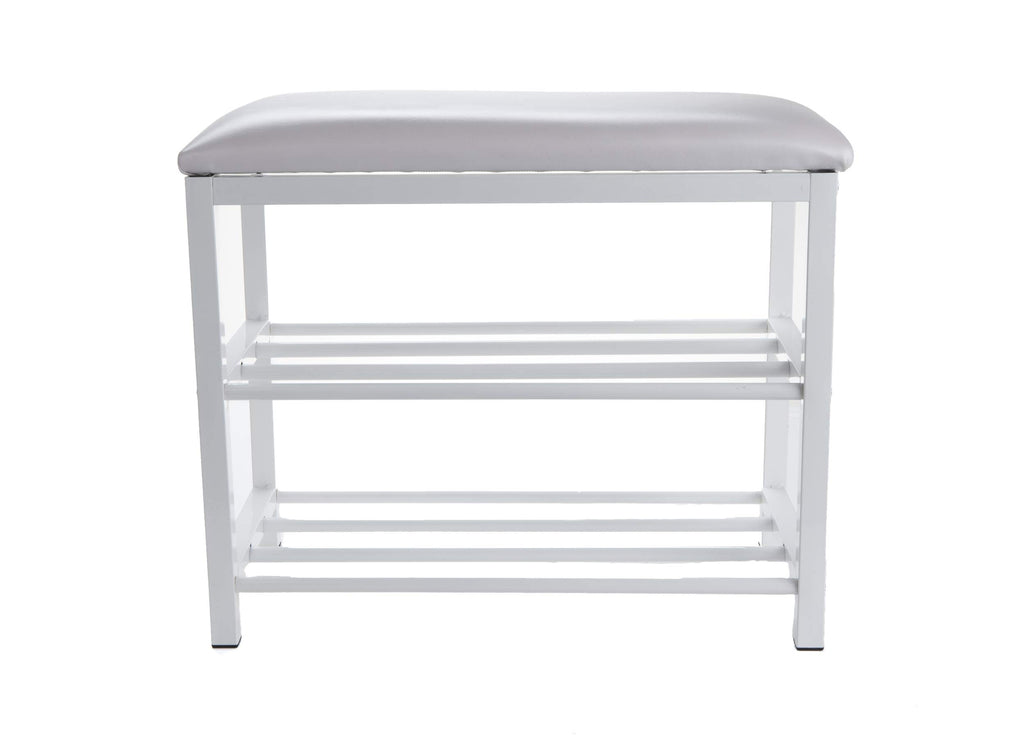 Shoe Bench, Shoe Organizer, Shoe Rack, Padded Bench, Storage, Entryway, Metal, 23.5" L x 11.8" W x 19.88" H, White
