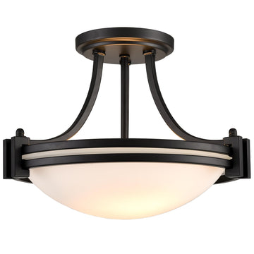 Modern Black Semi Flush Mount Ceiling Light with Milk Glass 12"