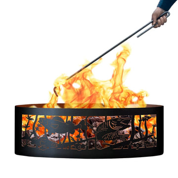 Fishing Hole Unpainted 12 in. Tall 48 in. Diameter Outdoor Fire Ring with Fire Poker - 48 x 48 x 12 in.