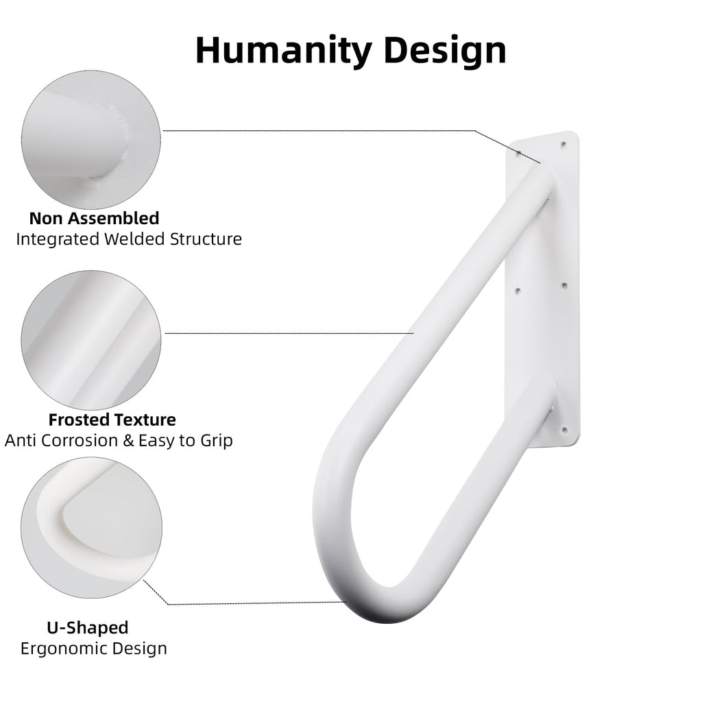 18 Inch Heavy Duty Metal Outdoor Handrails for Exterior Steps, U-Shaped White Powder Coated Hand Railing for Garage