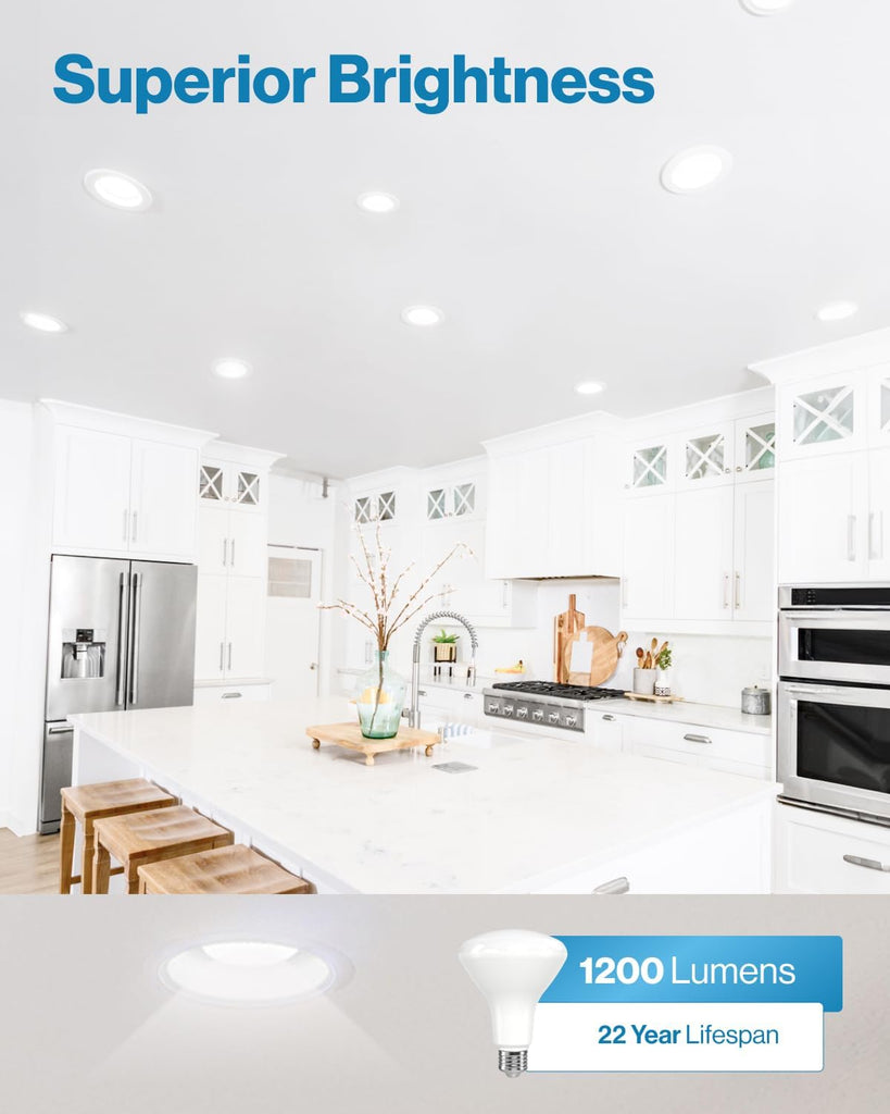 6 Pack BR30 LED Bulbs, High Output 1200 Lumens, Indoor Flood Lights, 11W Equivalent 65W, 3000K Warm, E26 Base
