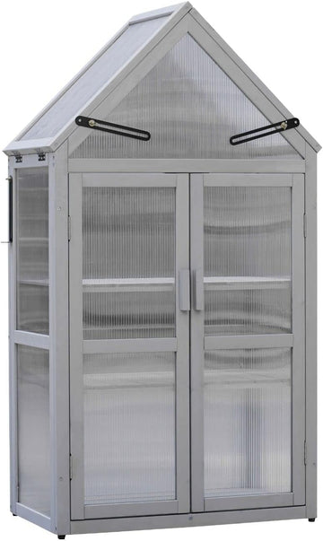 Wooden Growhouse with Adjustable Shelves, Mini Outdoor Growing Rack, Indoor Cold Frame Plant Stand