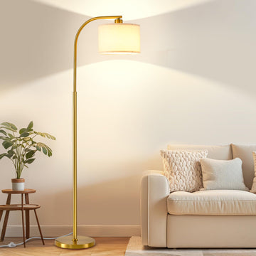 Tall Floor Lamp,65'' Modern Standing Lamps with 9W LED Bulb,Elegant Floor Light with Fabric Shade,Gold Tall Lamp