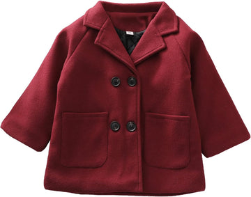 Toddler Boy Double Breasted Dress Coat Classic Wool Blend Warm Peacoat for Kids Button Down Trench Coat