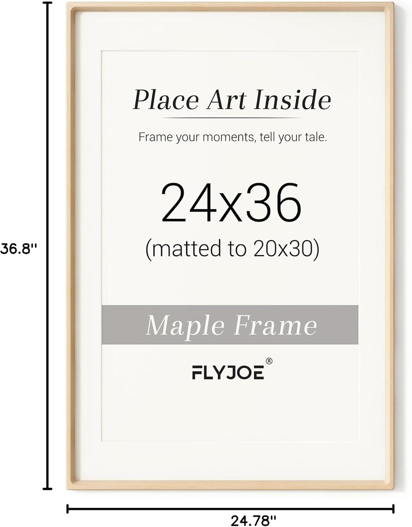 Picture Frame, USA-Sourced Hardwood Photo Frame, Maple, 24 x 36 | Mortise&Tenon Joint, HD Tempered Glass, Bevel