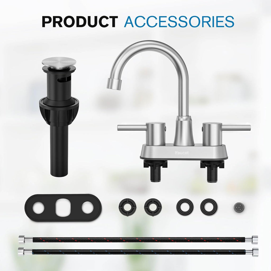 Bathroom Faucets, Bathroom Faucet 3 Hole, Bathroom Sink Faucet, Faucet for Sink 4 Inch 2 Handle Centerset, Lead-Free