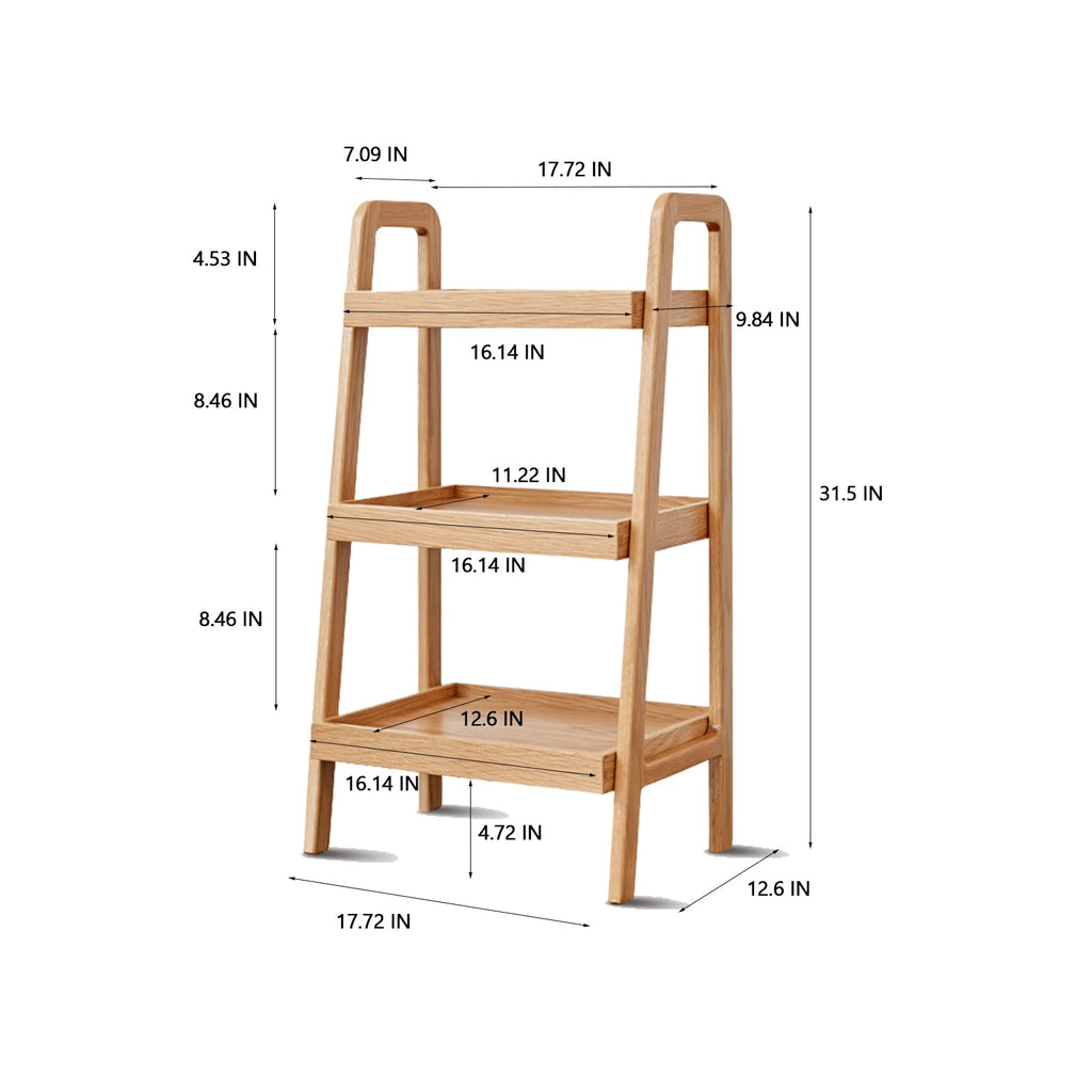 Solid Wood Ladder Shelf, 3 Tier Open Bookcase Storage Shelf