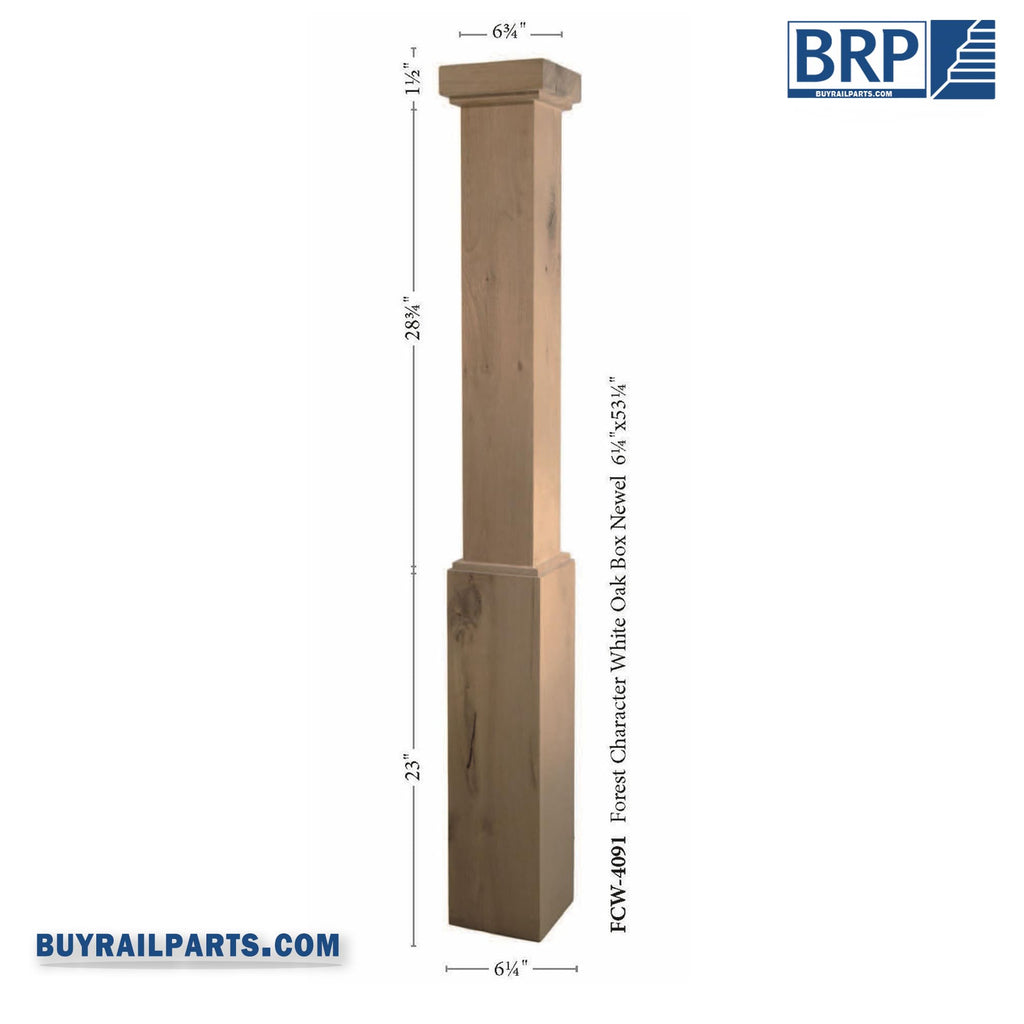 White Oak Box Newel, Rustic Style
