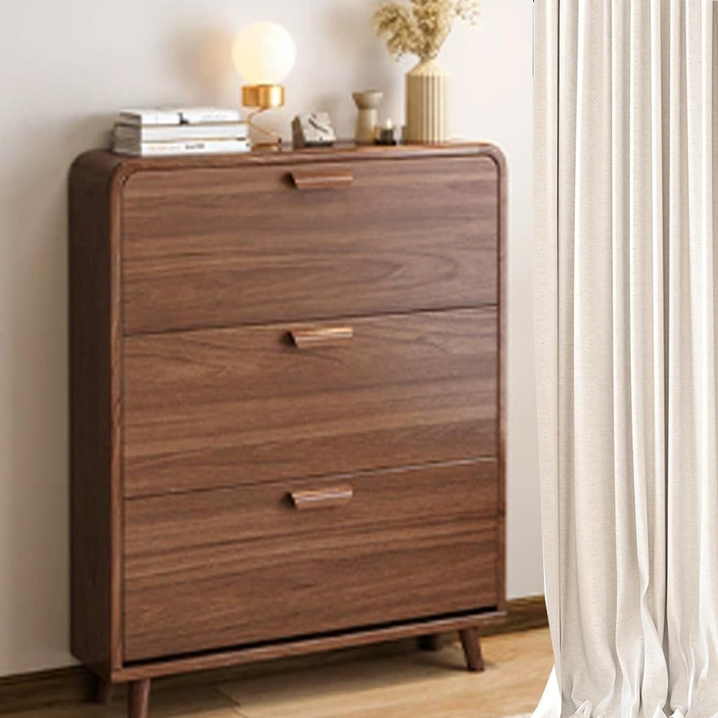 Modern Wall Mount Shoe Cabinet, 3-Tier, Brown, 60*17*119cm, 10-12 Pairs, Entryway/Living Room